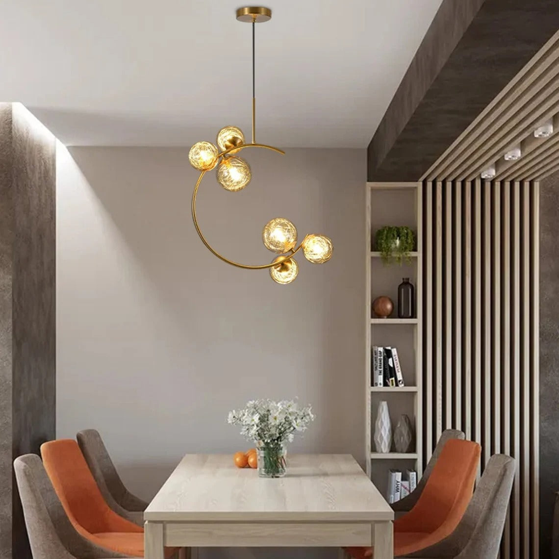 Lustre en laiton de déclaration moderne, lampes suspendues à boule de verre