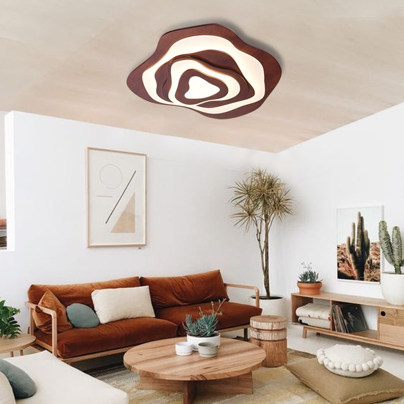 Plafonnier en bois de fleur Lampe de plafond en bois câblé