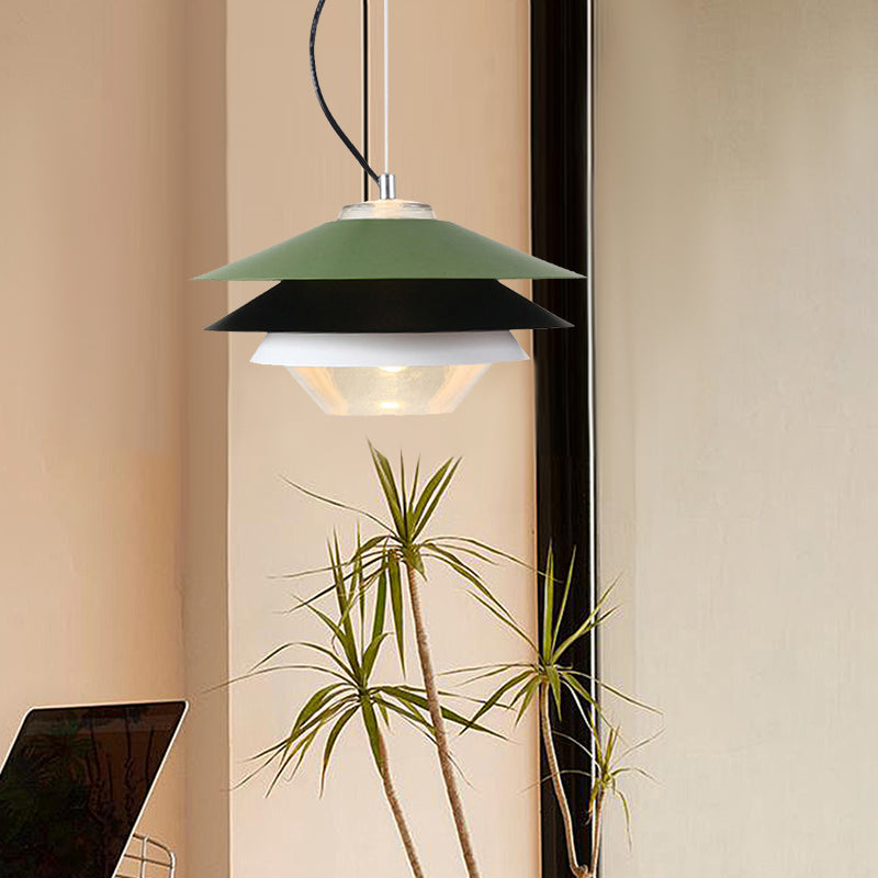 Lampe suspendue verte, lustre moderne à 3 couches, luminaire artistique